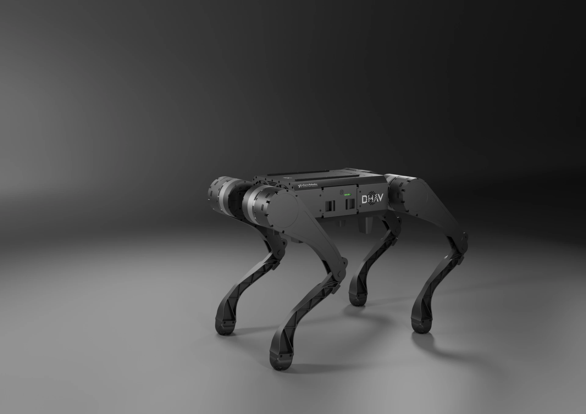 DHAV quadruped robot studio render, xTerra Robotics